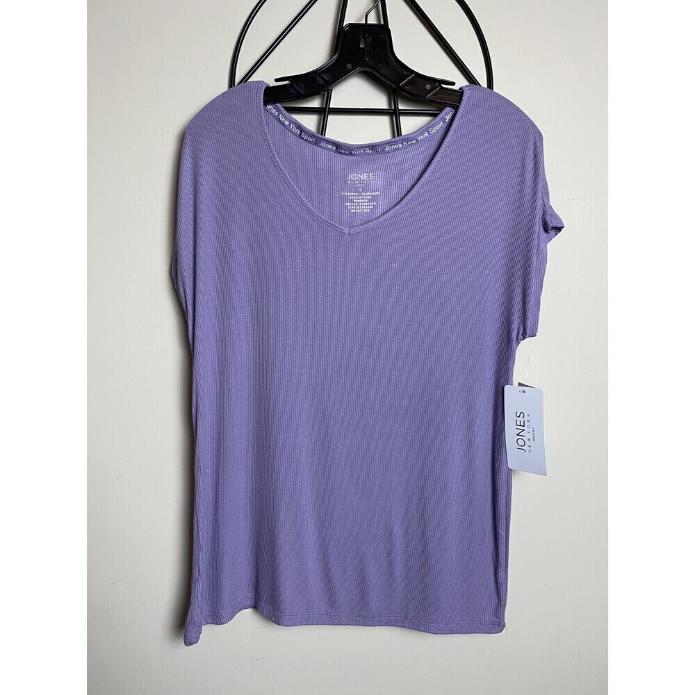 Jones New York Short Sleeve Sport Rib T Shirt Activewear Top In Purple Size S